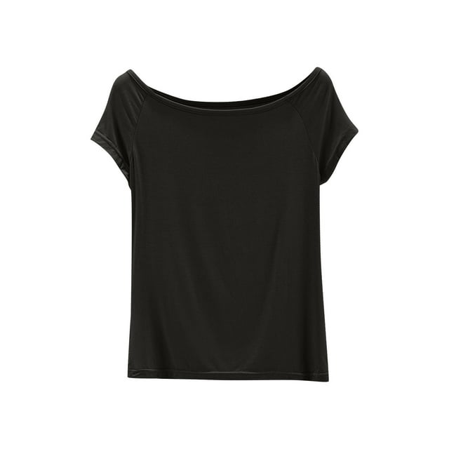 FAIWAD Womens Summer Pajama Tops Solid Color Short Sleeve Slim Pullover Soft Comfy Sleepwear Shirts