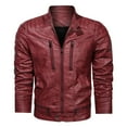 thumbnail image 2 of IYTR Men's Leather Jackets Solid Color Zipper Stand-up Collar Long Sleeve Jacket Casual Baseball Uniform Leather Jacket with Pocket Wine L, 2 of 4