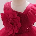 thumbnail image 5 of IDOPIP Toddler Flower Girl Dress Wedding Pageant Sparkle Sequin 3D Flowers Dress Asymmetric Shoulder Birthday Formal Tutu Dresses Party Gown 4-5 Years Red, 5 of 8