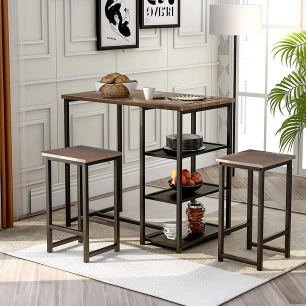 3 Piece Modern Pub Set Counter Height Pub Table Set Kitchen Bar Table Set With 2 Bar Stools For Small Place Walmart Com Walmart Com