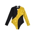 thumbnail image 4 of YONGHS Sequins Leotards for Girls Ballet Gymnastics Long Sleeve Athletic Tumbling Bodysuit Unitard Yellow 12, 4 of 7