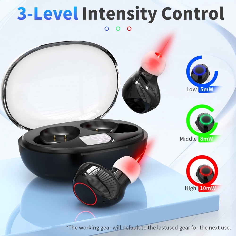 LaseLocks Cordless Red Light Device for Ears, Portable Ear Comfort Device with Adjustable Settings, Charging Case&Replaceable Silicone earplugs, for Daily Ear Care Use