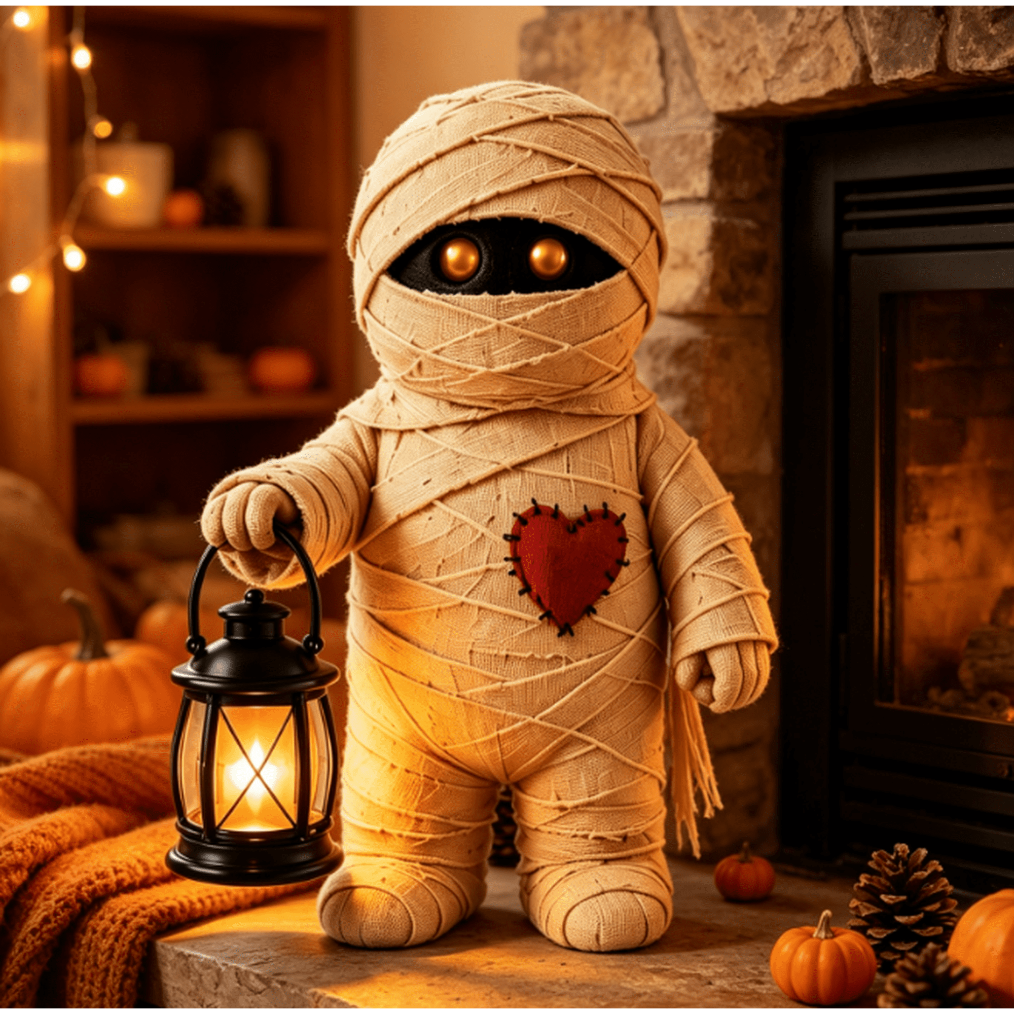 Halloween Wooden Monster Decorations Adorable Halloween Handcrafted Figures Rustic Fall Pumpkin Ghost Mummy Skeleton Figurines Party Decor (Heart Mummy)