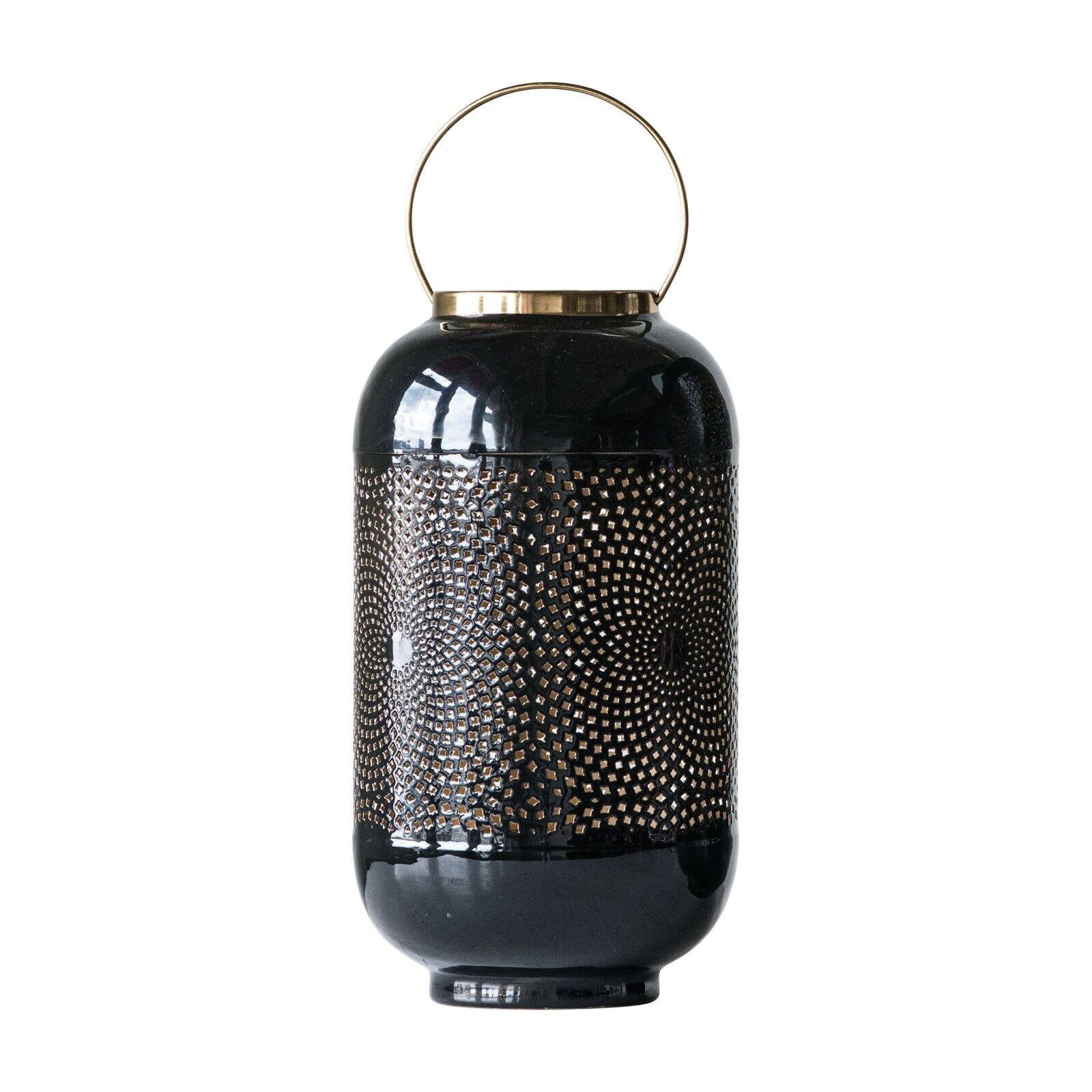 3R Studios Black Punched Metal Lantern with Brass Handle