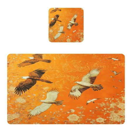 

Wobogo Eagle Golden Flower Placemats Coasters Set of 1 Heat-resistant Non-slip Easy to Clean Square Dinner Plate Mat
