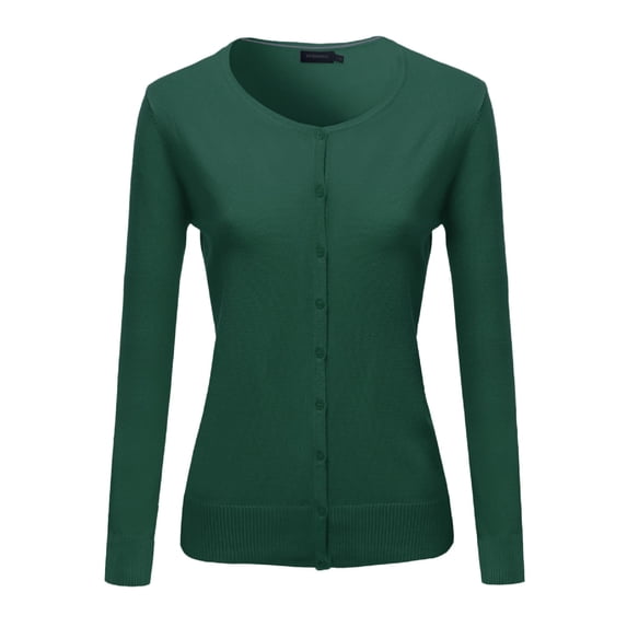 FashionOutfit Women's Basic Solid Round Neck Sweater Cardigan