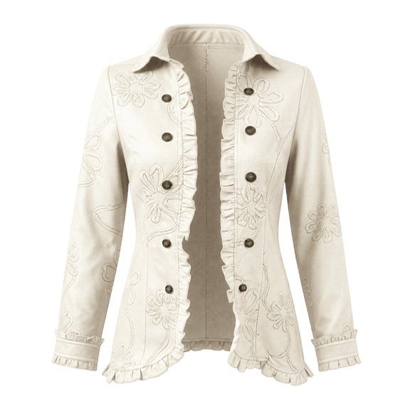 Kiijoy Girls Floral Embroidery Ruffle Jacket Kids Fall Casual Button Cardigan Coat