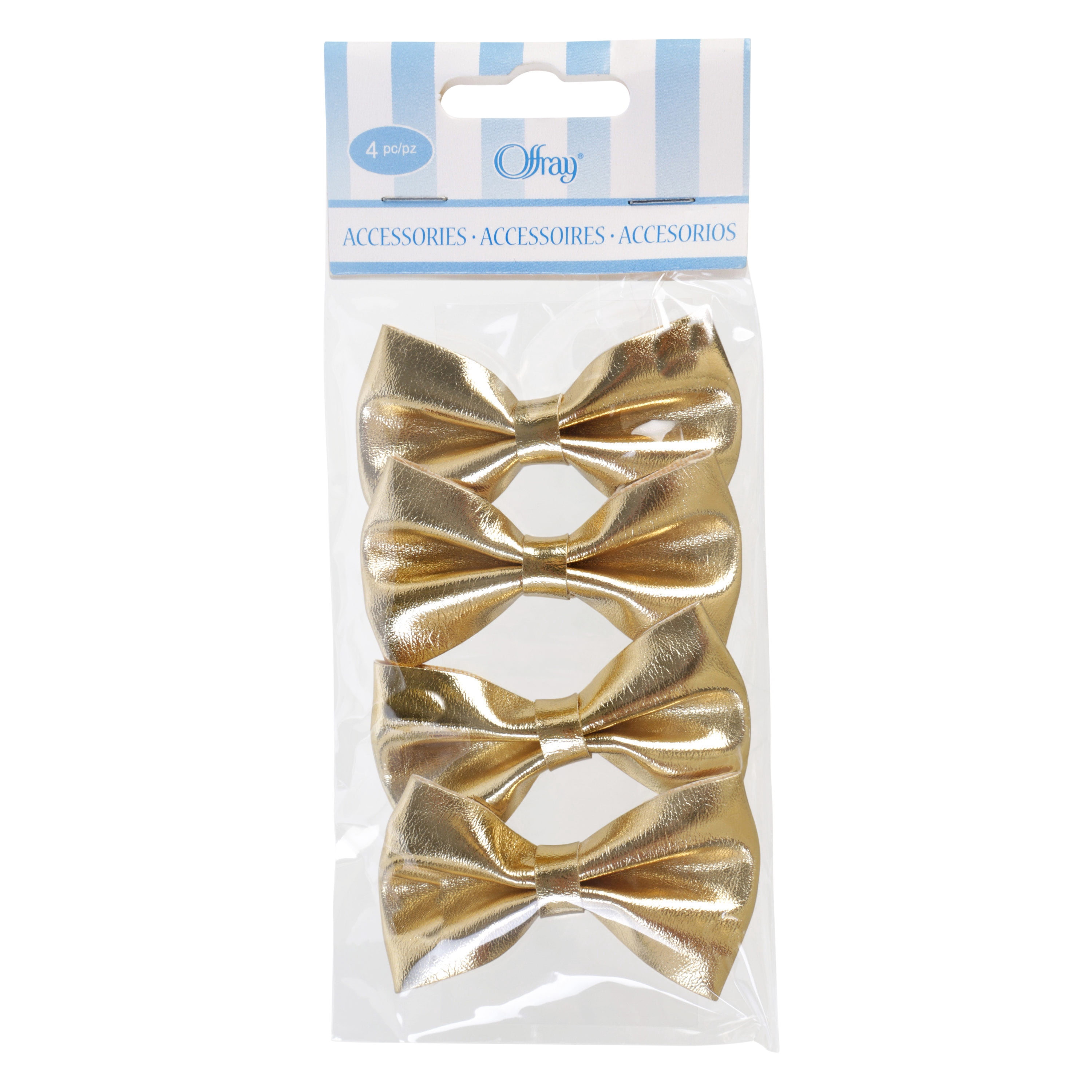 Offray 2 inch gold bow embellishments, 4 count, 1 package, pol yardurethane