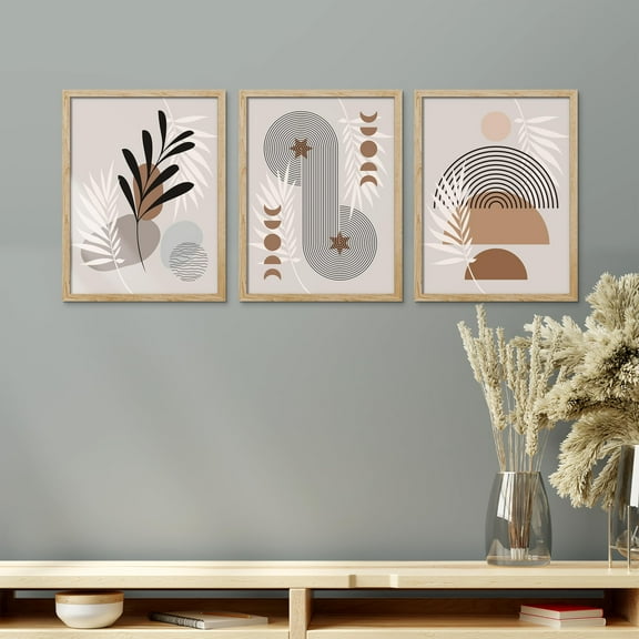 PixonSign Framed Canvas Print Wall Art Set - Abstract Plants & Geometric Pattern Posters - Set of 3 Nature Wilderness Botanical Arts Wall Décor Multicolor for Living Room - 12"x16" Natural