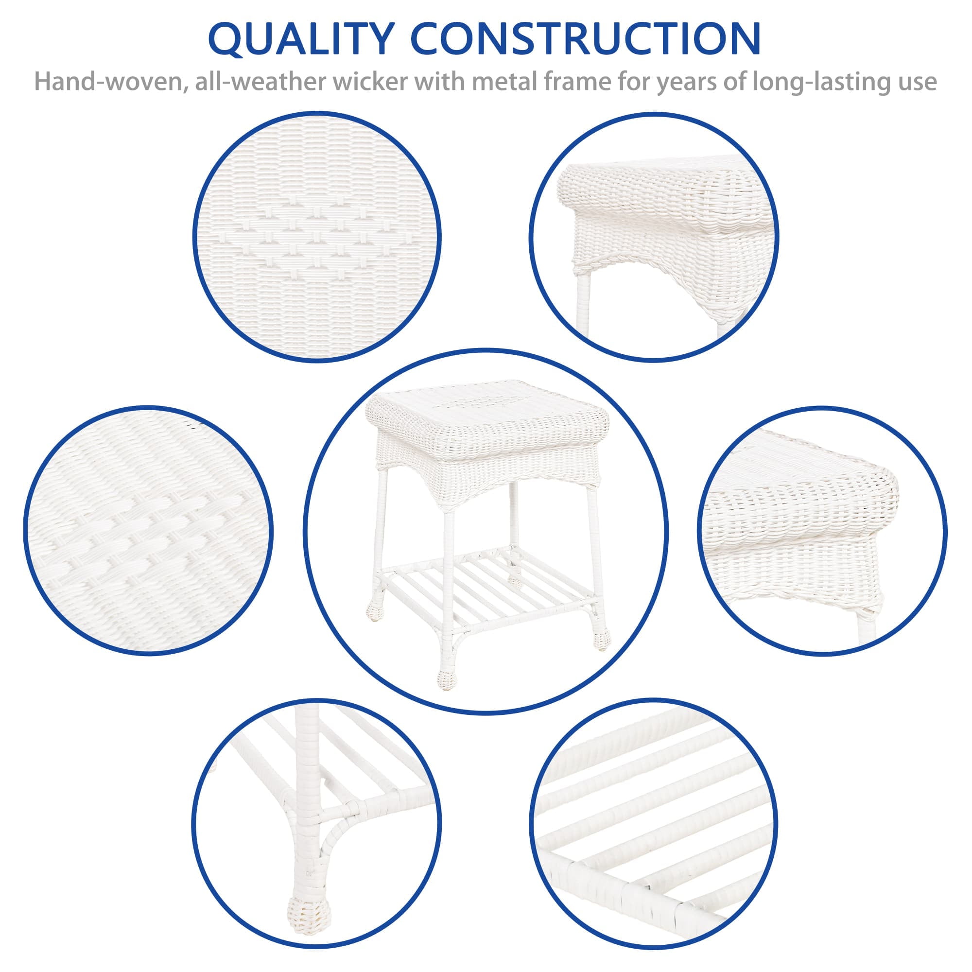 Jeco Resin Wicker Outdoor 17"W x 17"D Patio Square End Table in White