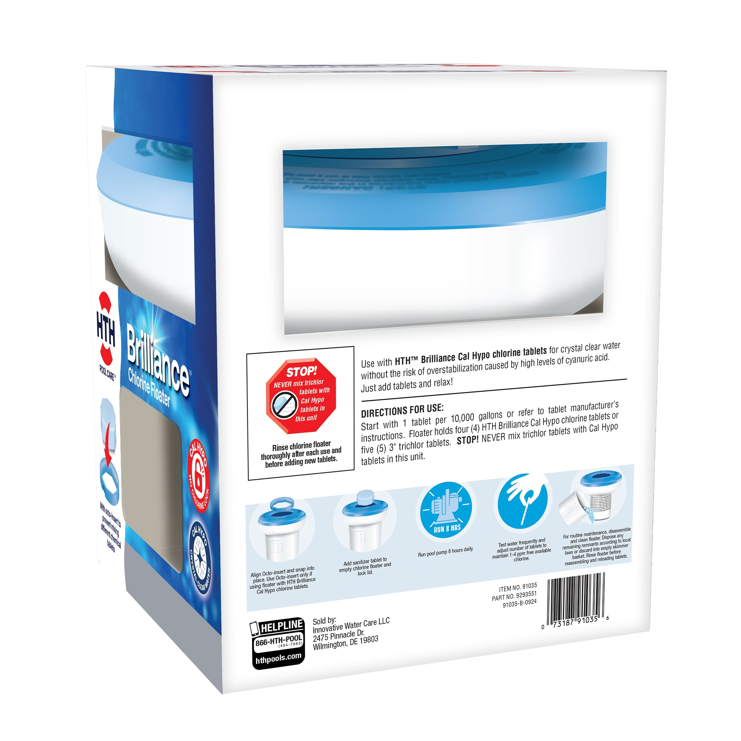 HTH Brilliance Chlorine Floater for Pools - Holds 4 Brilliance Tabs or 5 Standard 3-inch Tablets