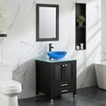 thumbnail image 3 of Walsport 24" Luxurious Wood Bathroom Vanity Cabinet Blue Round Vessel Sink Vanity Cabinet Tempered Glass Top w/ Mirror,Black, 3 of 10