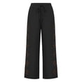 thumbnail image 6 of Maqroz Women's Drawstring Elastic Waist Wide Leg Pants Side Cutout Floral Detail Boho Casual Trousers Loose Summer Beach Pants Flowy Vacation Daily Outfit, 6 of 6