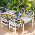 thumbnail image 2 of Spring Dog Table Cloths for 4 Foot Rectangle Tables, Sunflower Daisy Botanical Blue Plaid Patio Waterproof Elastic Fitted Tablecloths, Washable Rectangular Table Cover for Camping, 2 of 8
