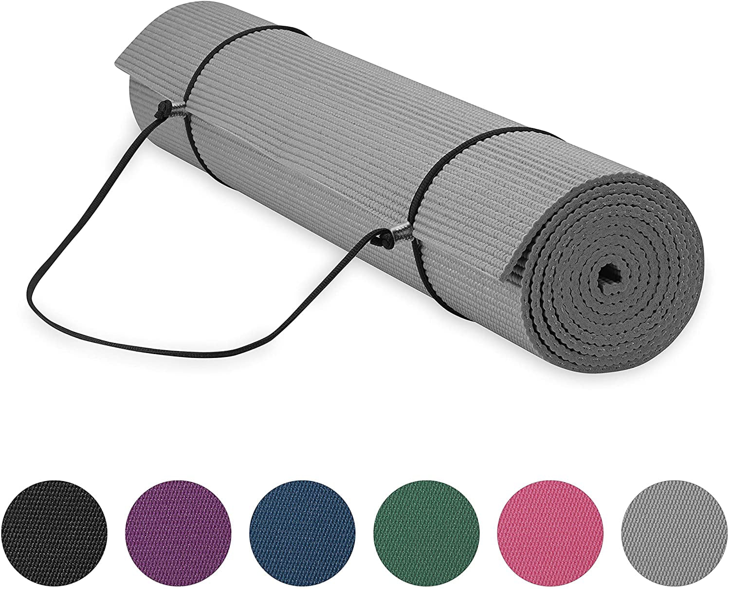 Gaiam Essentials Premium Yoga Mat with Yoga Mat Carrier Sling 72L x 24W x  1/4 Inch Thick 