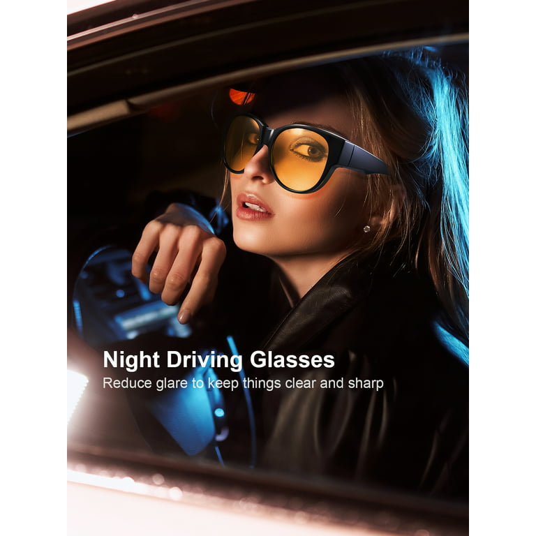 TINHAO Night Driving Glasses Fit Over Glasses Anti Glare Night Vision  Glasses for Men Women 
