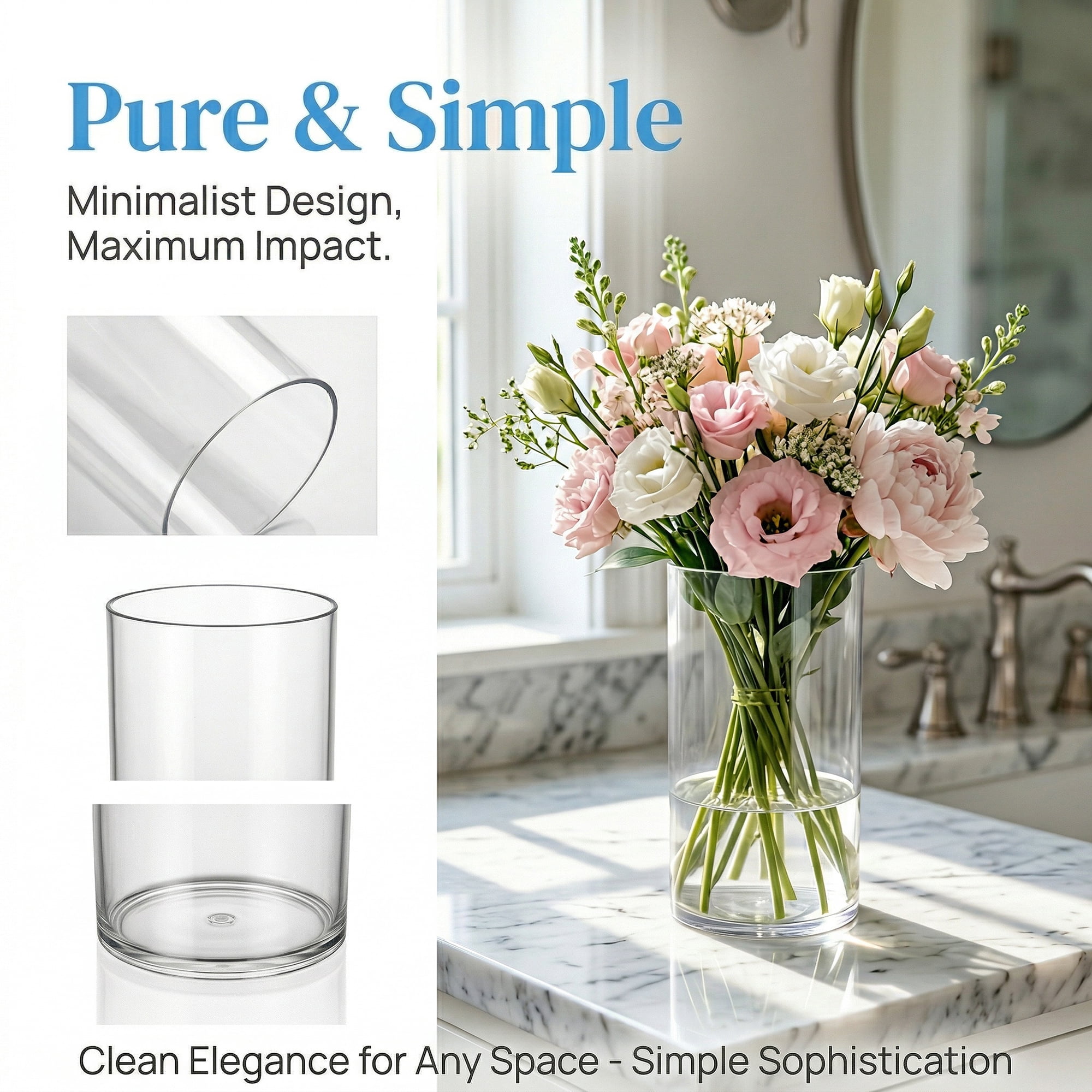 Unique Bargains Acrylic Cylinder Vase Flower Holder Clear 3.3"L x 3.3"W x 5.9"H