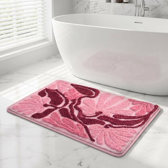 ZHANGLU Cute Flower Bath Mat, Ultra Soft and Fluffy Microfiber Bathroom Rugs Water Absorption Non Slip Mat for Bedroom Bathtub Decoration, 15.7" x 23.6"