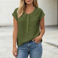 thumbnail image 2 of VBVC Women's Peter Pan Collar Cotton Linen Blouses , Ladies' Cap Sleeve Half Button Shirts , Casual Summer Tops For Women,Army Green,S-2XL, 2 of 8