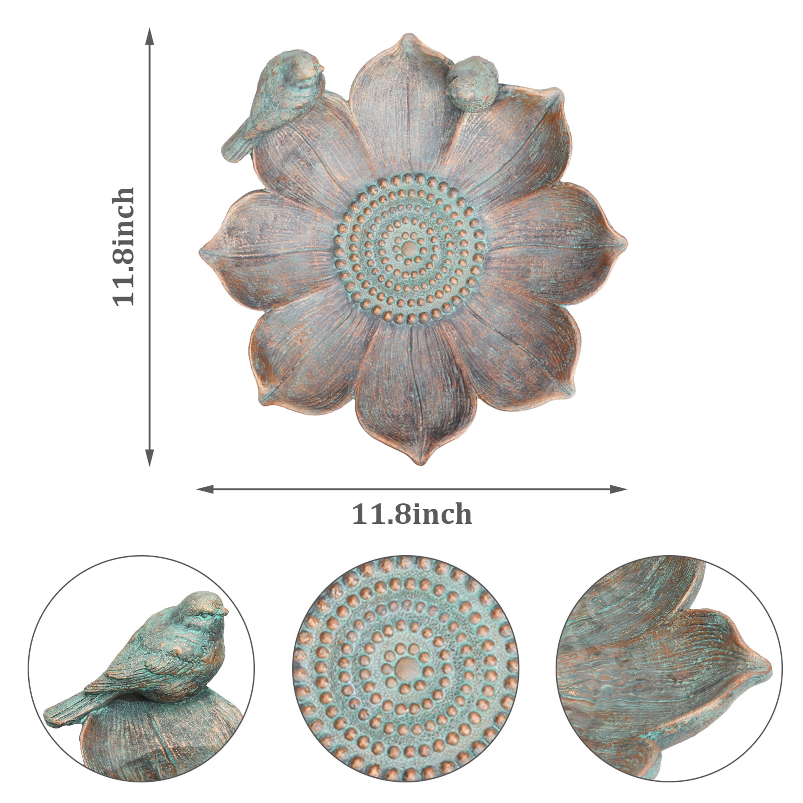 Outdoor Vintage Elegance Resin Bird Bath Bowl with Ornamental Birds, Perfect for Yard Decor & Outdoor Table Centerpiece