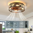 thumbnail image 5 of Aukfa Retro Small Ceiling Fan with Light Remote Control, Flush Mount, Caged Fan with 4 Bulbs for Farmhouse Dining Room Bedroom, 5 of 8