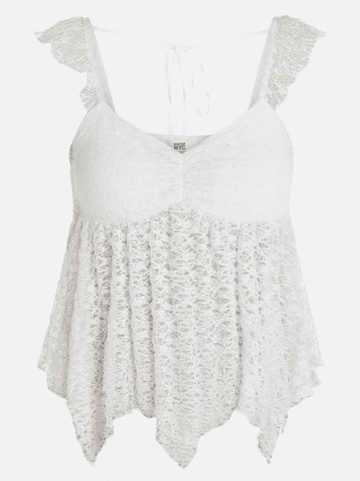 Madden NYC Floral Lace Babydoll Top with Flutter Sleeves, Sizes XXS-XXL