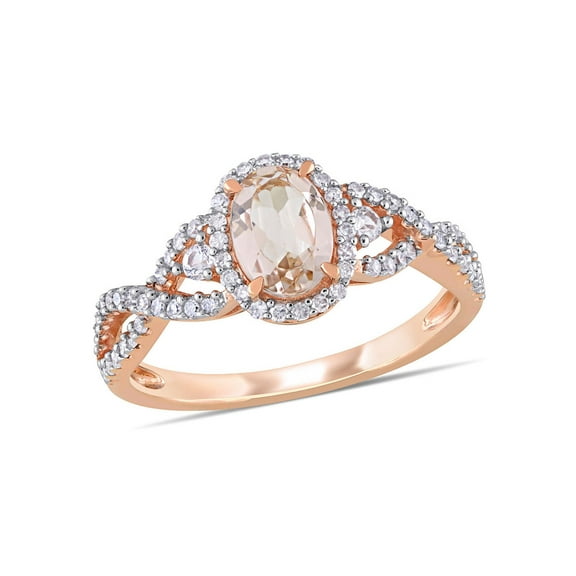 7/10 Carat (Ctw) Morganite Crossover Ring in 10K Rose Pink Gold with Diamonds for Women