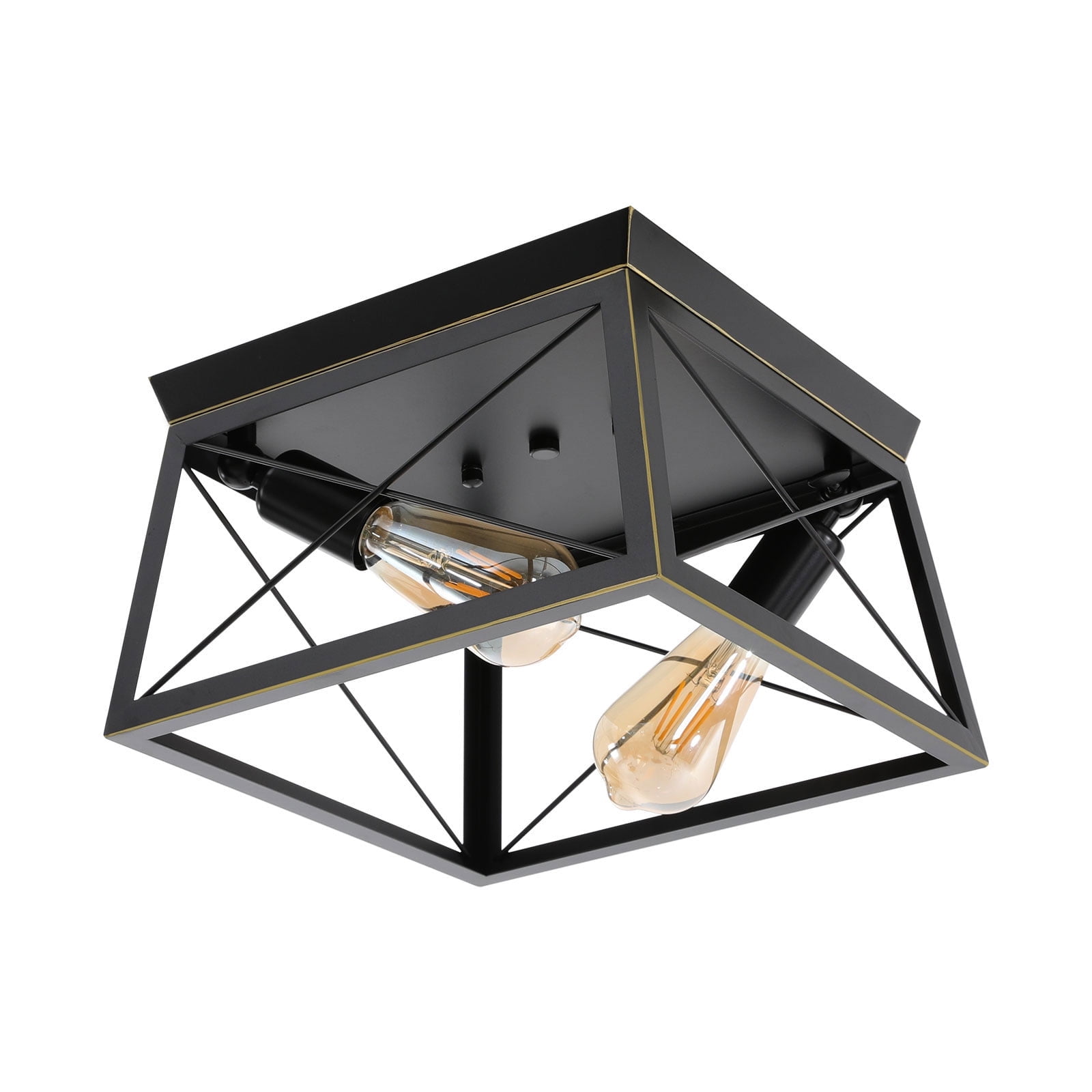 Industrial Flush Mount Ceiling Light Fixture, Ceiling Light 2-Light Close to Ceiling Lamp Metal Housing Farmhouse Square Flush Light Fixture for Hallway Bedroom