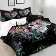 thumbnail image 3 of 3PCS Pink Mushroom Moth Skull Duvet Cover King Bedding Set, Snake Butterfly Sun and Moon Phase Constellation Galaxy Celestial Witchy Aesthetic Black Comforter Quilt Cover, 2 Pillow Cases, 3 of 7