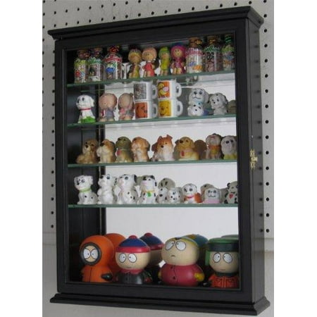 Shelf Curio Case - Wall Curio Cabinet With Glass Shelves and Door, Mirrored Background SC06B (Black)