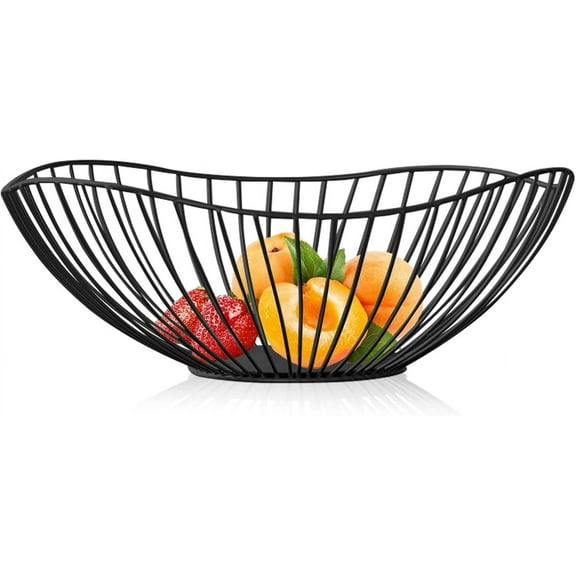 Metal Wire Fruit Basket, Black Fruit Bowl for Kitchen Counter, Fruit Holder Stand Storage Baskets for Countertop, Home Decor, Table Centerpieces, Vegetable Bowls for Fruits, Veggies, Snacks (Black)