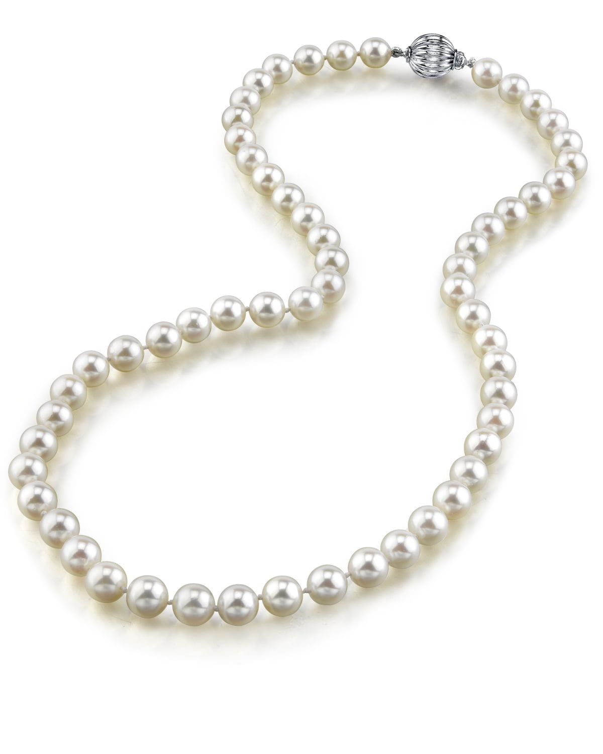 THE PEARL SOURCE 14K Gold 8-9mm AAA Quality White Freshwater Cultured Pearl Necklace for Women in 36 Opera Length