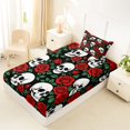 thumbnail image 4 of Castle Fairy Halloween Floral Skull Twin Sheets 3pcs,Gothic Flower Red Rose Bedding,Ivory Red Black,1 Fitted Sheet,1 Flat Sheet and 1 Pillowcase, 4 of 6