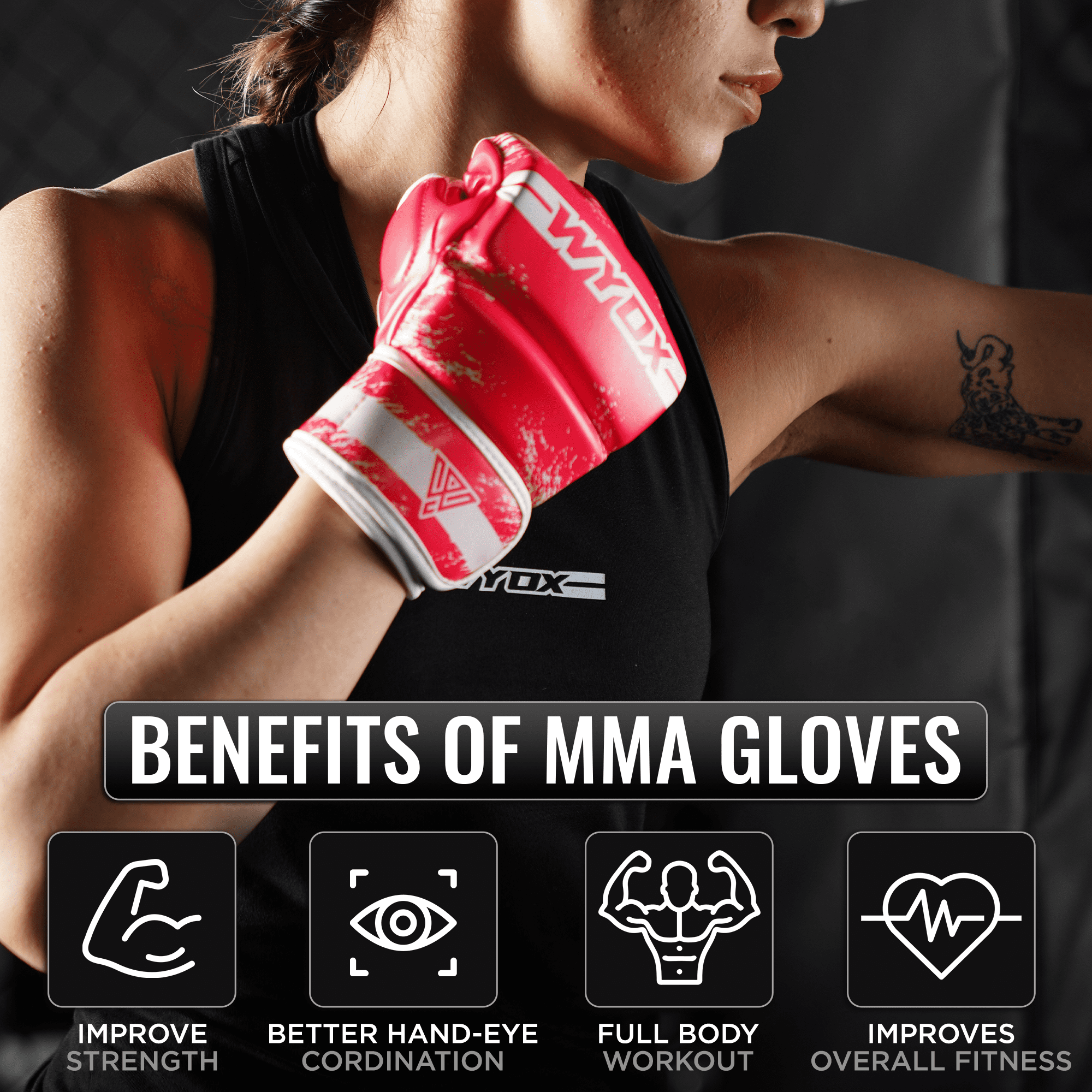 WYOX MMA Gloves for Men Adults, Training & Sparring Gloves with Wrist Support, Padded Knuckle Protection for Boxing, Kickboxing & Martial Arts
