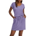 thumbnail image 3 of UoCefik Athletic Dress for Women Cute Summer V Neck Short Sleeve Tee Shirt Dress Vacation Tie Waist Mini Short Sundress Beach Hawaiian Casual Elegant Dresses with Pockets Purple M, 3 of 5