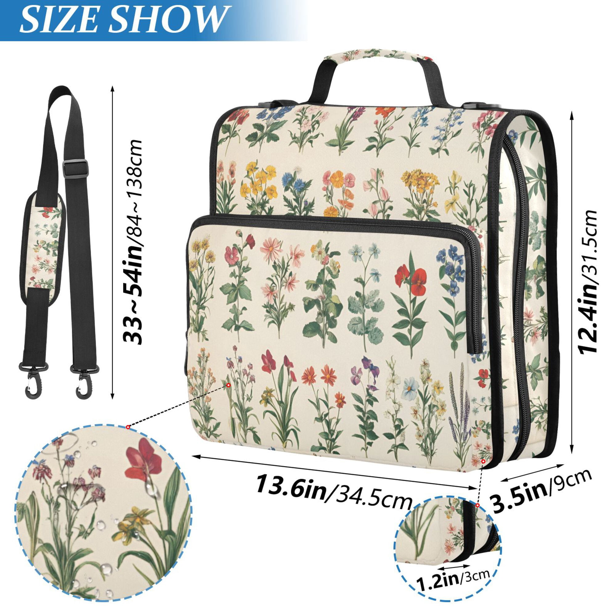FORMRS Zipper Binder with Shoulder Strap 2-inch Ring 500 Sheet Capacity File Bag, Red Floral