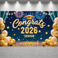 thumbnail image 5 of Gold Theme Graduation Banner Blue Background Senior 2026 Banner Firework Design Star Decor Congrats Backdrop for Graduation Party Senior Ceremony Photo Shoot, 5 of 8