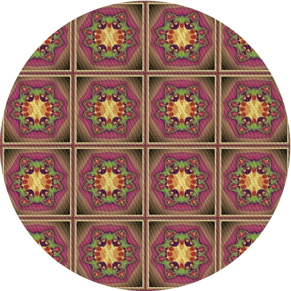 Ahgly Company Indoor Round Patterned Bronze Brown Area Rugs, 6' Round