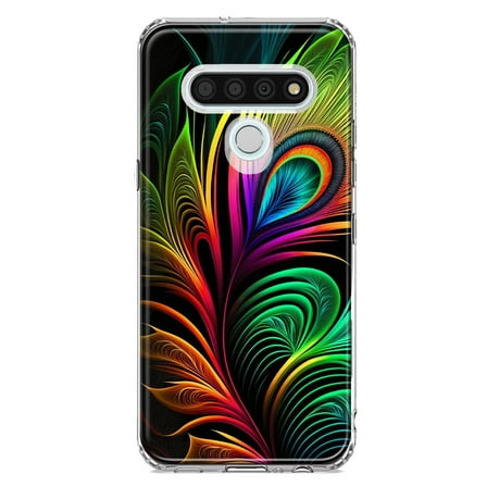 MUNDAZE LG Stylo 6 Neon Rainbow Glow Peacock Feather Shockproof Clear Hybrid Protective Phone Case Cover
