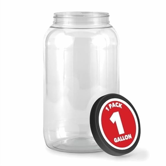 Stock Your Home 1 Gallon Clear Plastic Jars with Lids (1 Pack) 128 oz Wide Mouth Large Jar with Lid, Big Container for Candy, Cookies, Arts & Crafts, Bartender Money Tips, Kitchen & Pantry Storage
