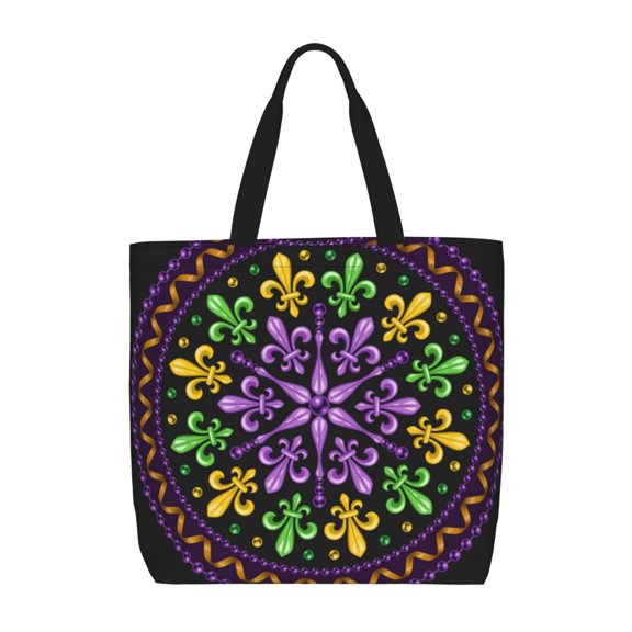 Zufioo Mardi Gras5 Print Large Capacity Single Shoulder Convenient Bag, 19.6x15.7 Inch Zipper Shopping Bag Handbag, Suitable for Shopping, School and Work