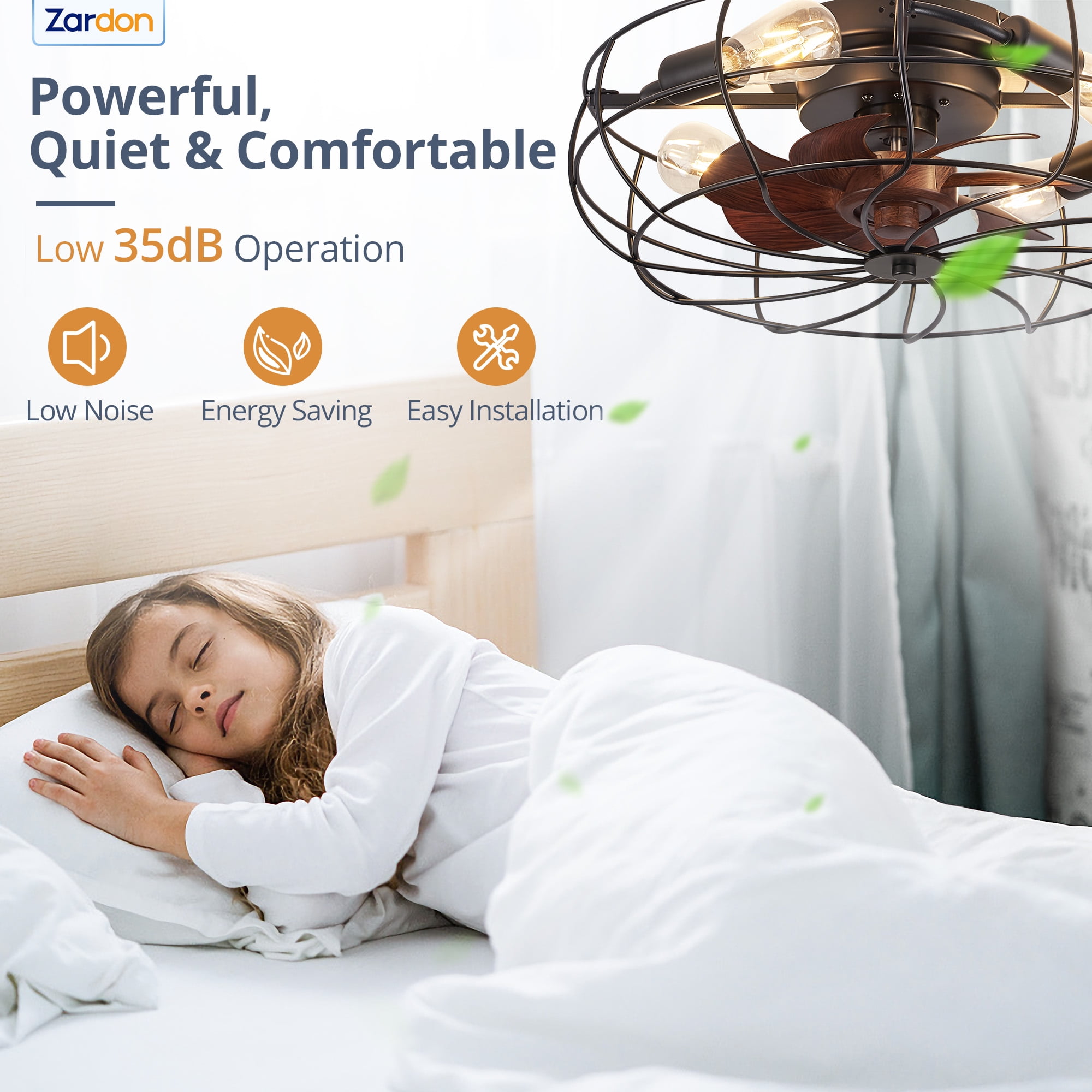 Zardon 20 inch Caged Ceiling Fan with Light, Remote Control, 6-Speed Adjustable, Ideal for Indoor Use