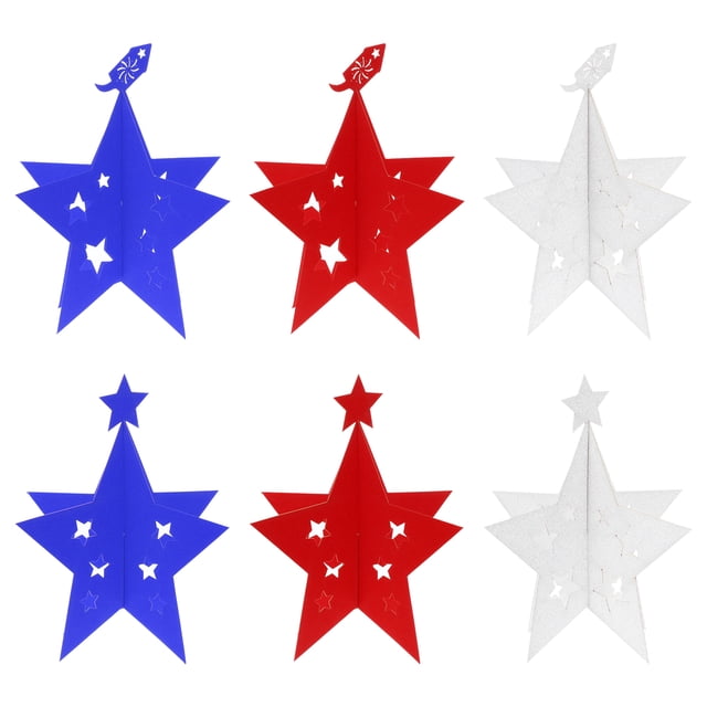 Uxcell 24Pcs Decoraciones del Día del Trabajo Estrellas Centros de Mesa 6 Pulgadas (Rojo, Blanco, Azul)