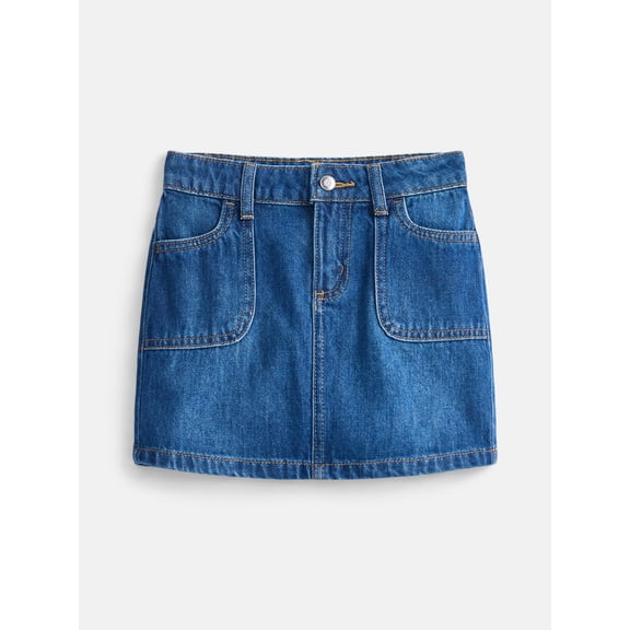 Wonder Nation Girls Denim Skirt with Patch Pockets, Sizes 4-18