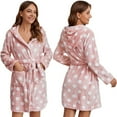 thumbnail image 1 of Premium Womens Fleece Robe Hooded design Soft Plush Warm Fuzzy Bathrobe Pink S/ML, 1 of 6