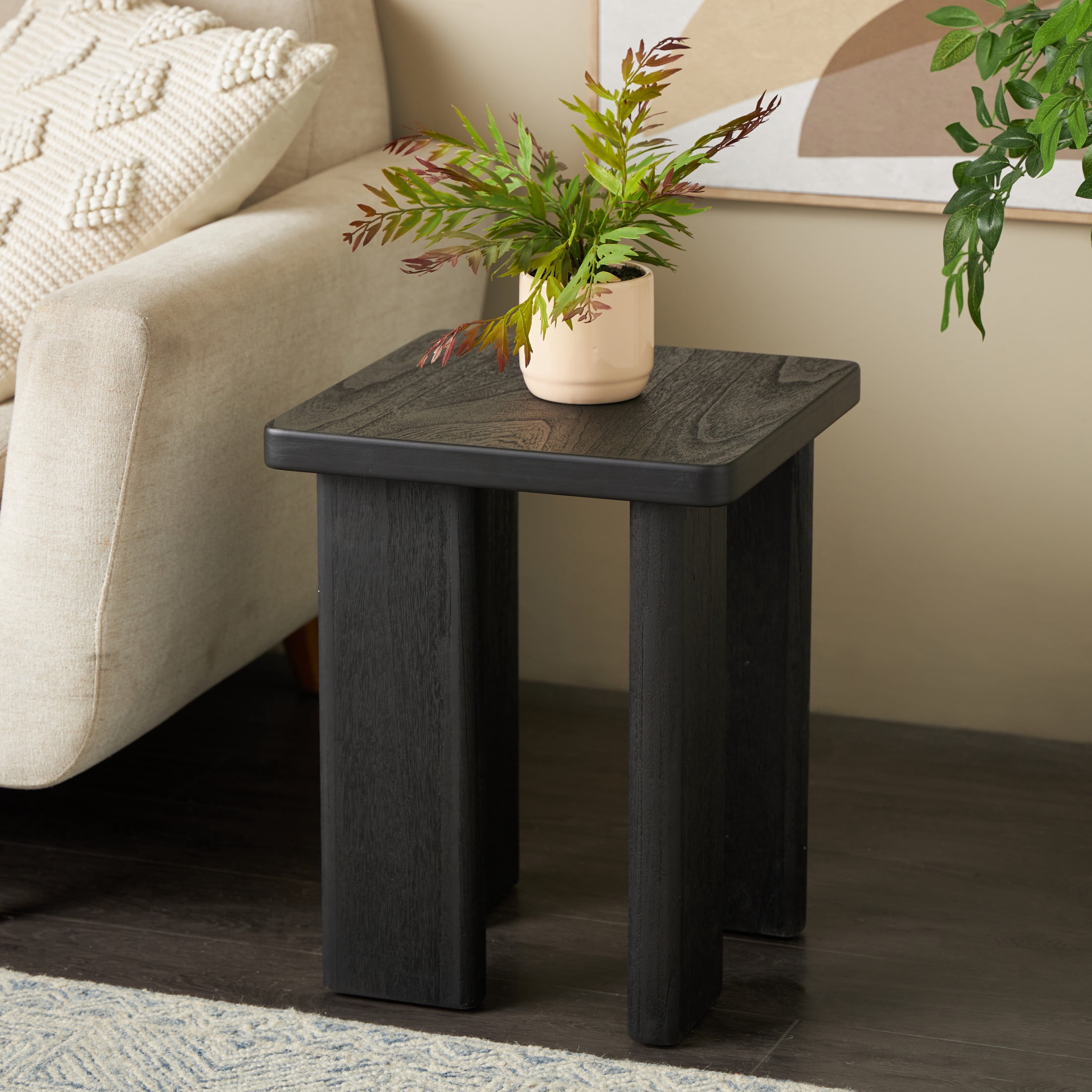 DecMode 16" x 20" Black Wood Handmade Accent Table with Square Tabletop, 1-Piece