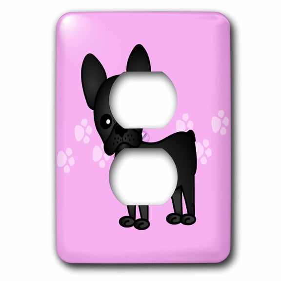 3dRose, Cute Black Brindle French Bulldog Pink with Pawprints, 2 plug outlet cover