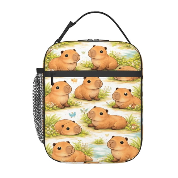 Capybara Meadow Pattern Lunch Bag Portable Thermal Lunch Box for Men and Women