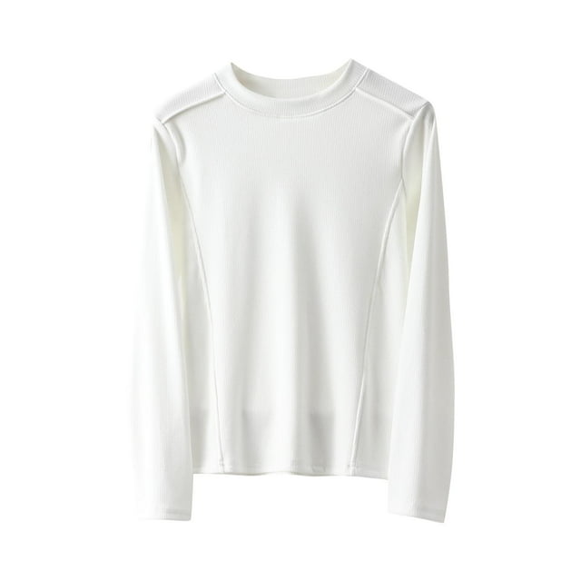 Ltctricy Hauts pour Femmes Grande Taille en Molleton Chaud à Manches Longues Col Rond T-Shirts Basiques Décontractés Blouses Couche de Base sous-Vêtements (Blanc, Très Grand)