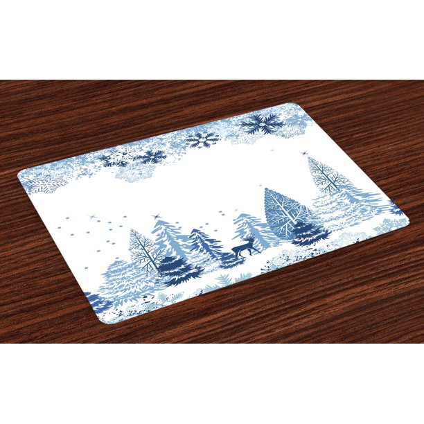 Winter Placemats Set of 4 Winter Scene with Deer Frozen Trees and Snow